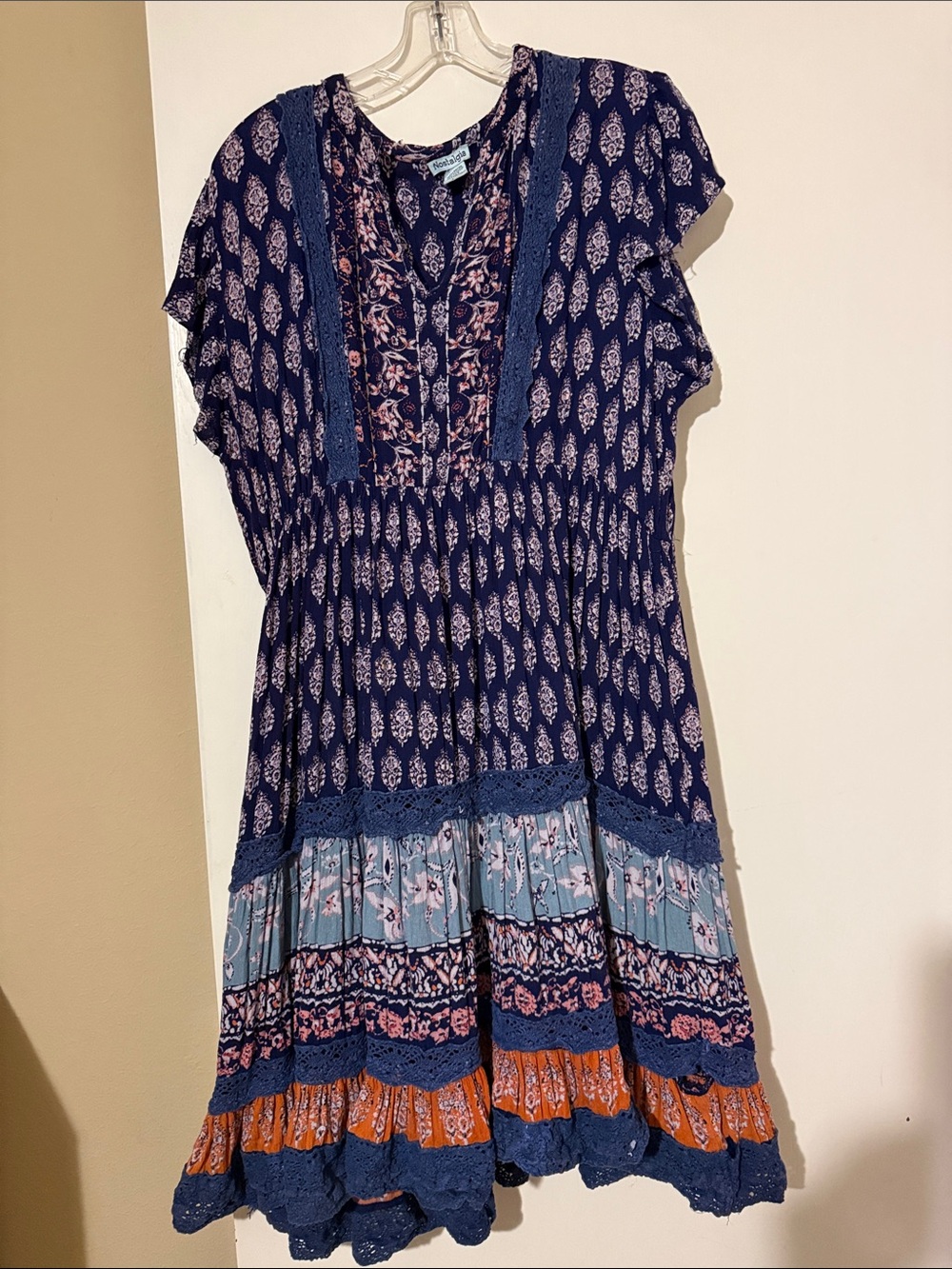 Nostalgia Navy Floral Print Dress with Pink Accents